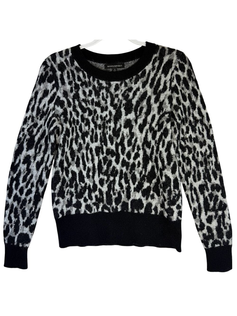 Banana Republic Leopard Animal Print‎ Alpaca Wool Blend Crewneck Sweater Black S